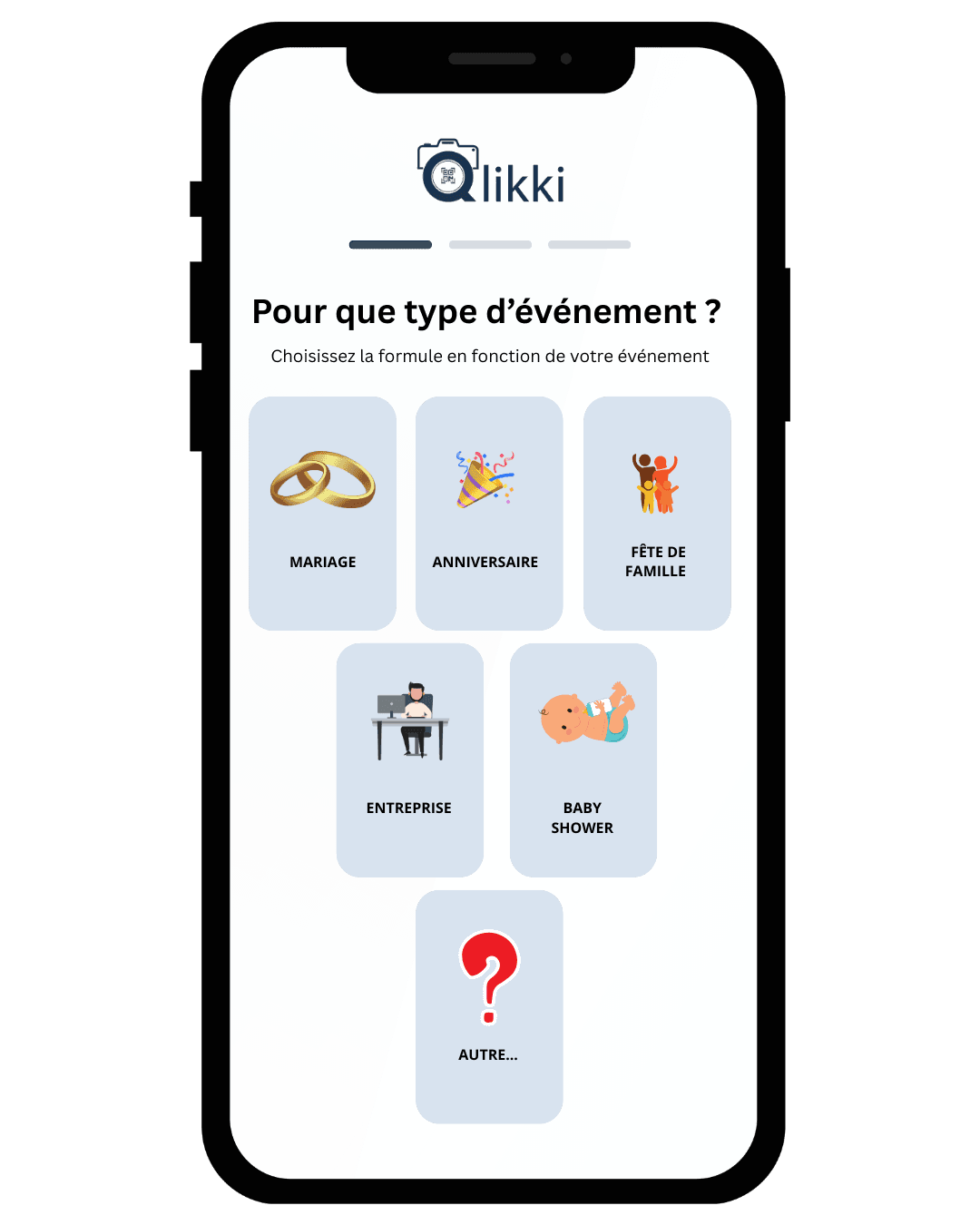 Création d'évènement sur mobile - Choix du type d'évènement