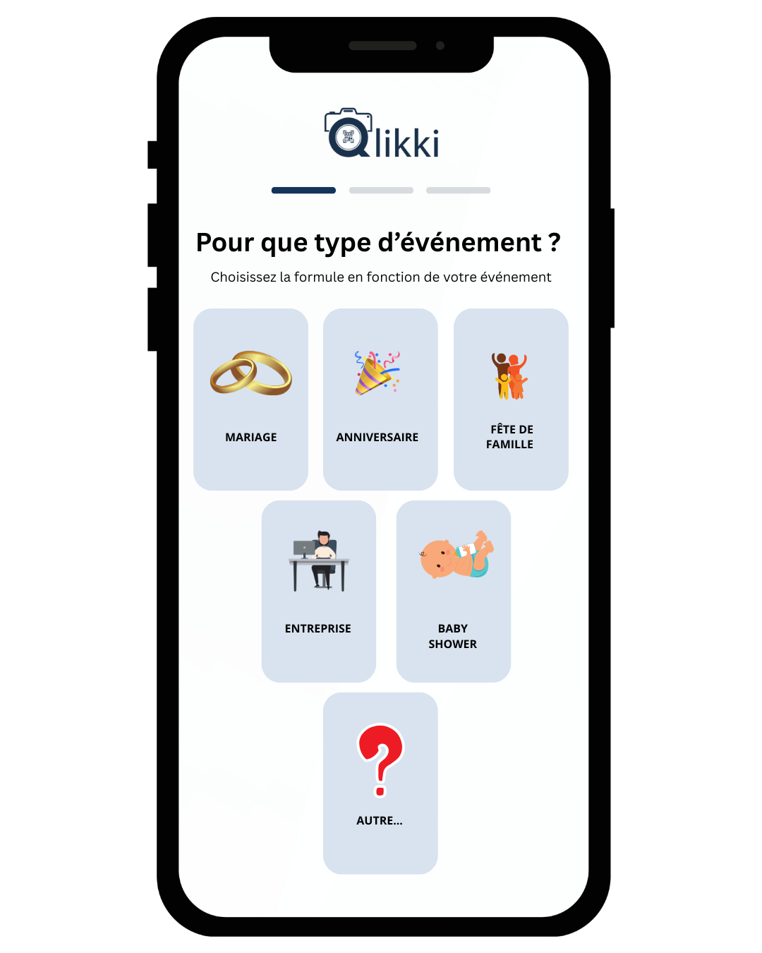 Création d'évènement sur mobile - Choix du type d'évènement